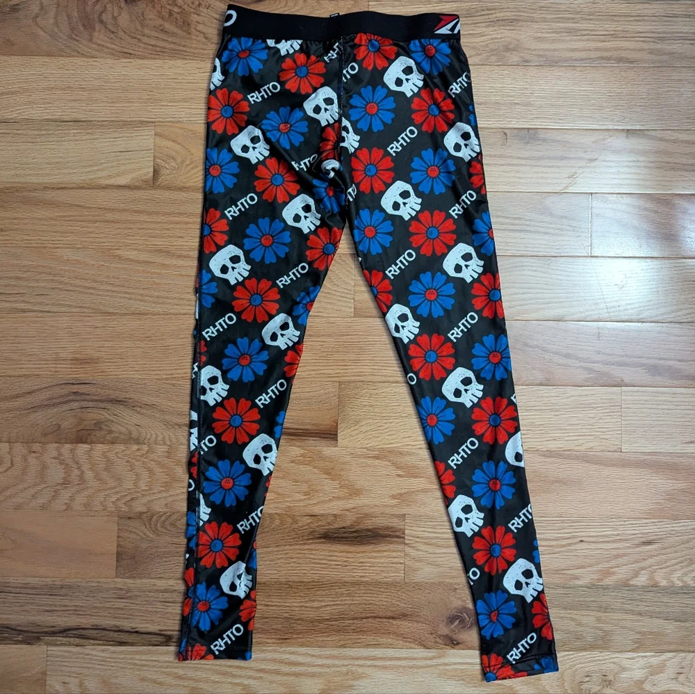 Kids RHTO L Skull and Flower Leggings Black Blue Red Halloween Day Of The Dead - Picture 4 of 4